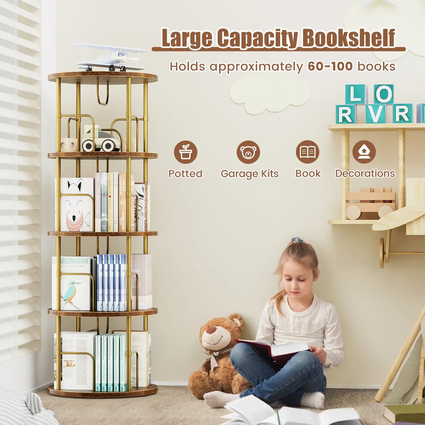 3-5 Tier SpinningBookshelf Tower 360°