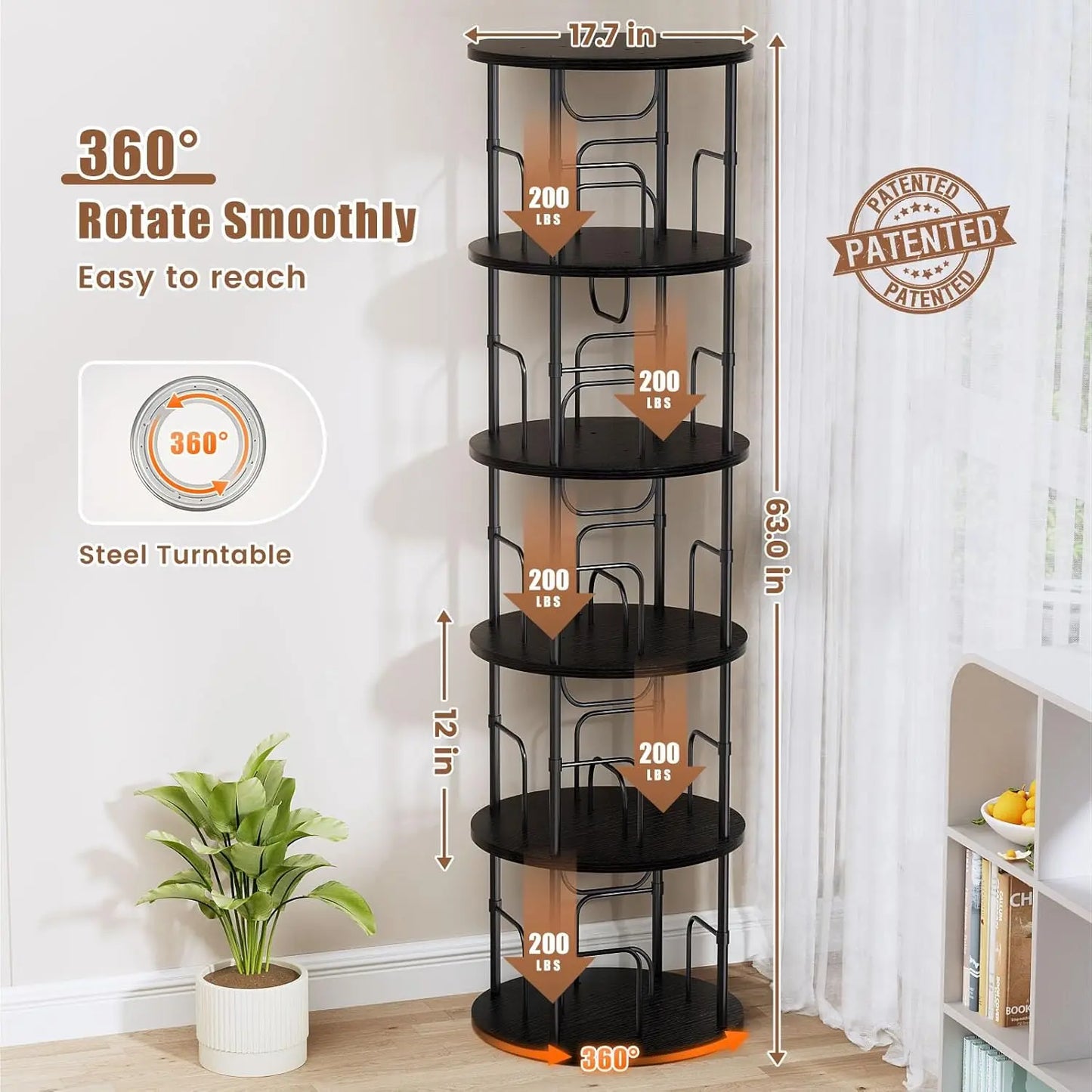 3-5 Tier SpinningBookshelf Tower 360°